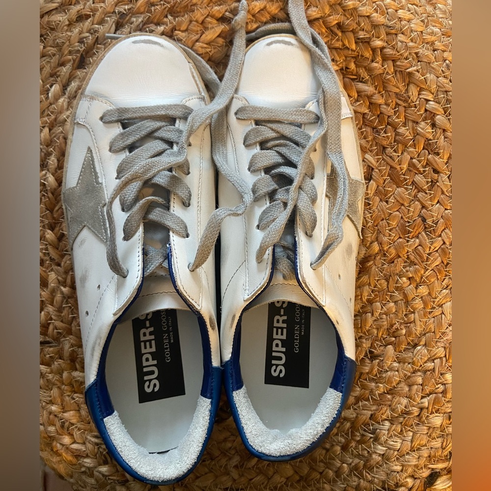Golden Goose White and Blue Sneakers